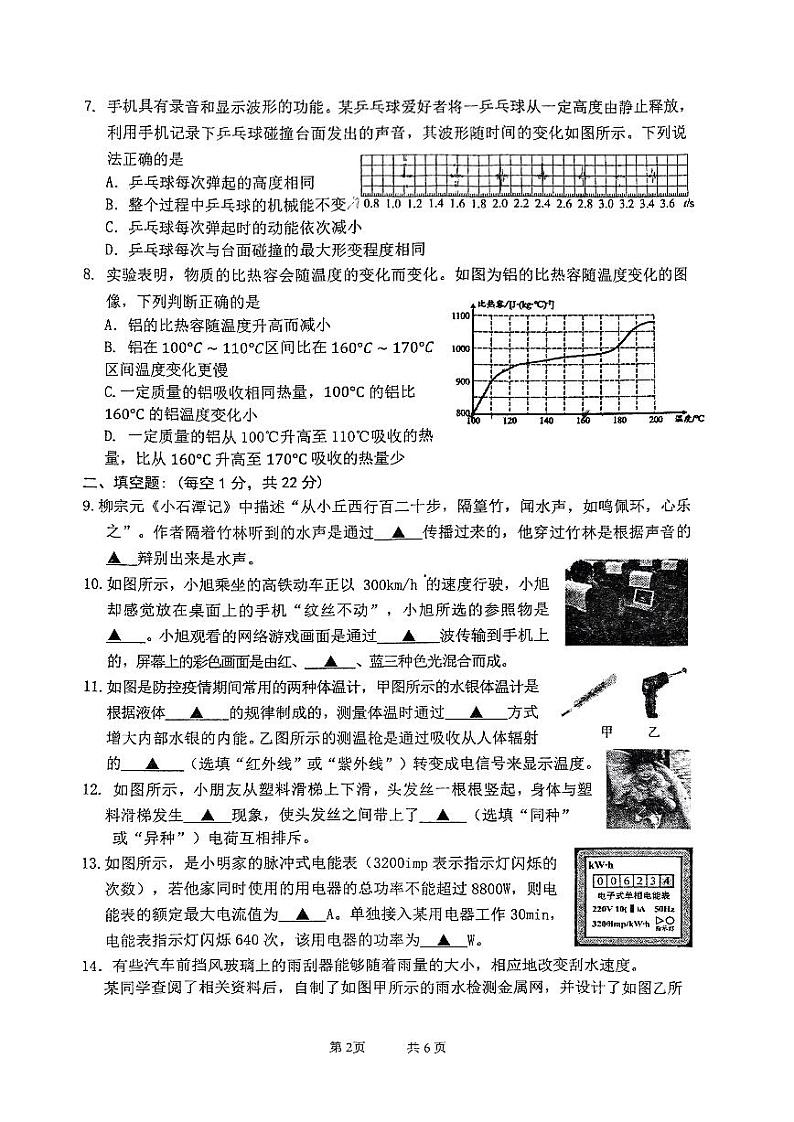 2024年江苏省淮安外国语学校中考模拟物理试卷第2页