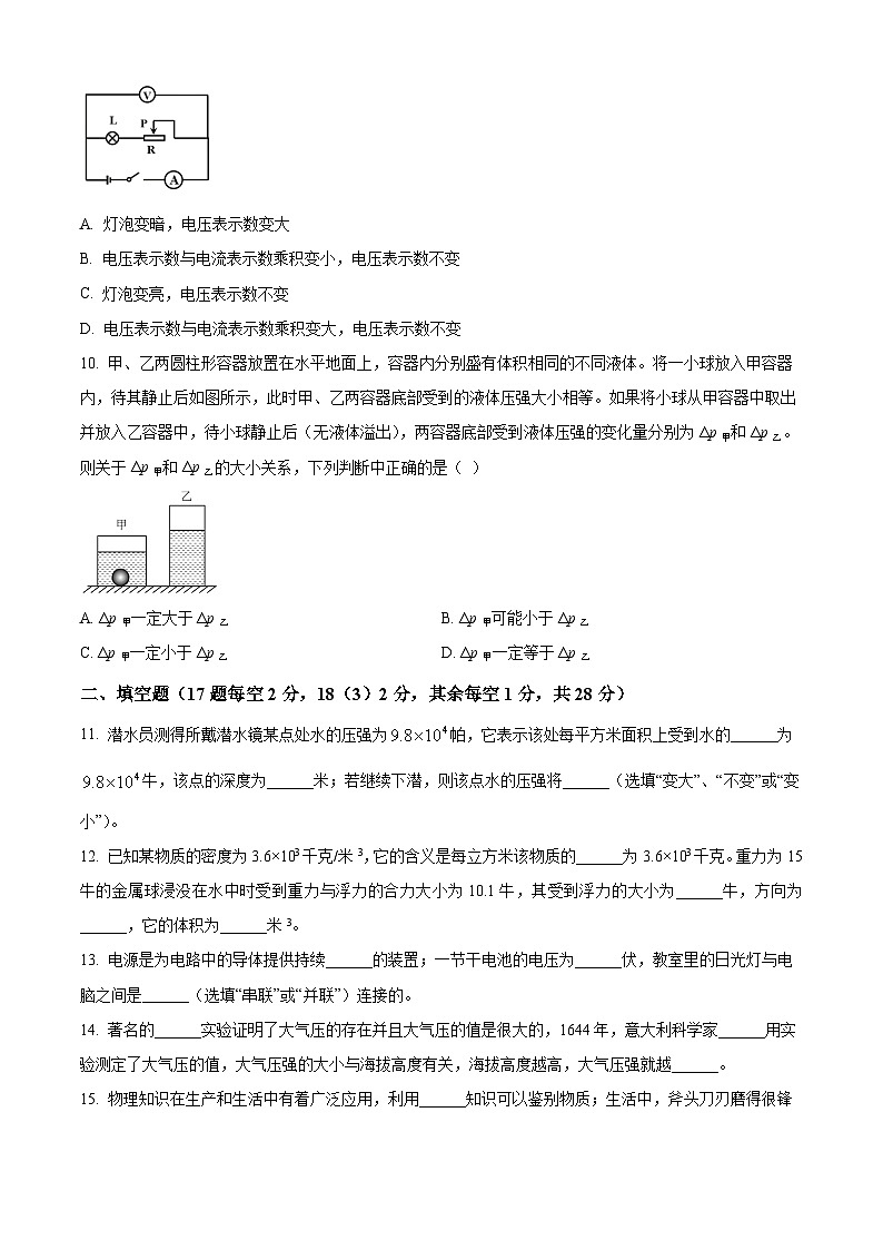 上海市上海市徐汇区上海民办位育中学2023-2024学年九年级下学期4月月考模拟考试（原卷版）第2页