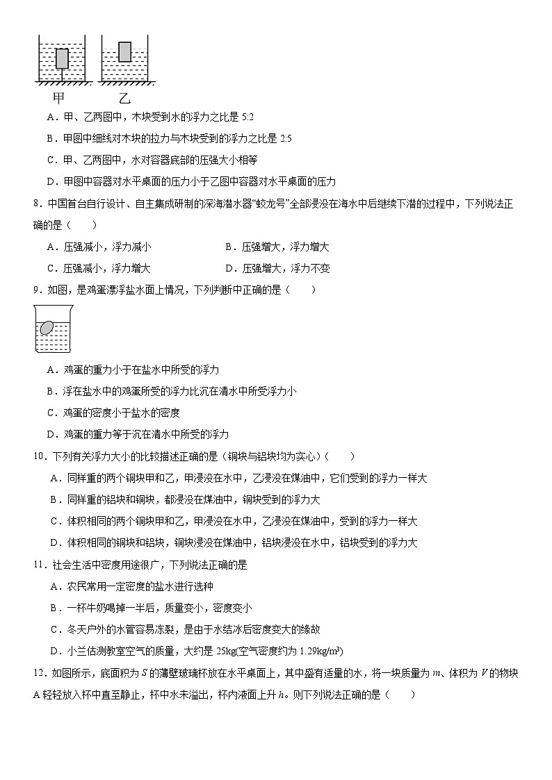 第十章《浮力》章末复习单元测试题（含答案））2023-2024学年物理人教版八年级下册第3页