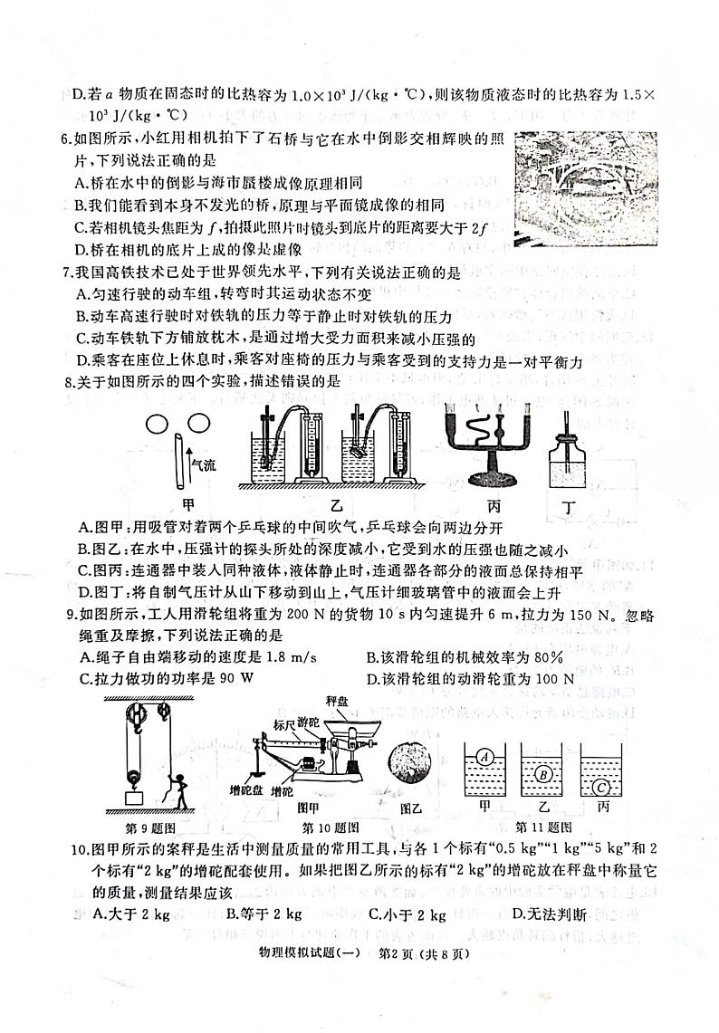 2024年山东枣庄滕州市初中学业水平考试一模物理试卷第2页