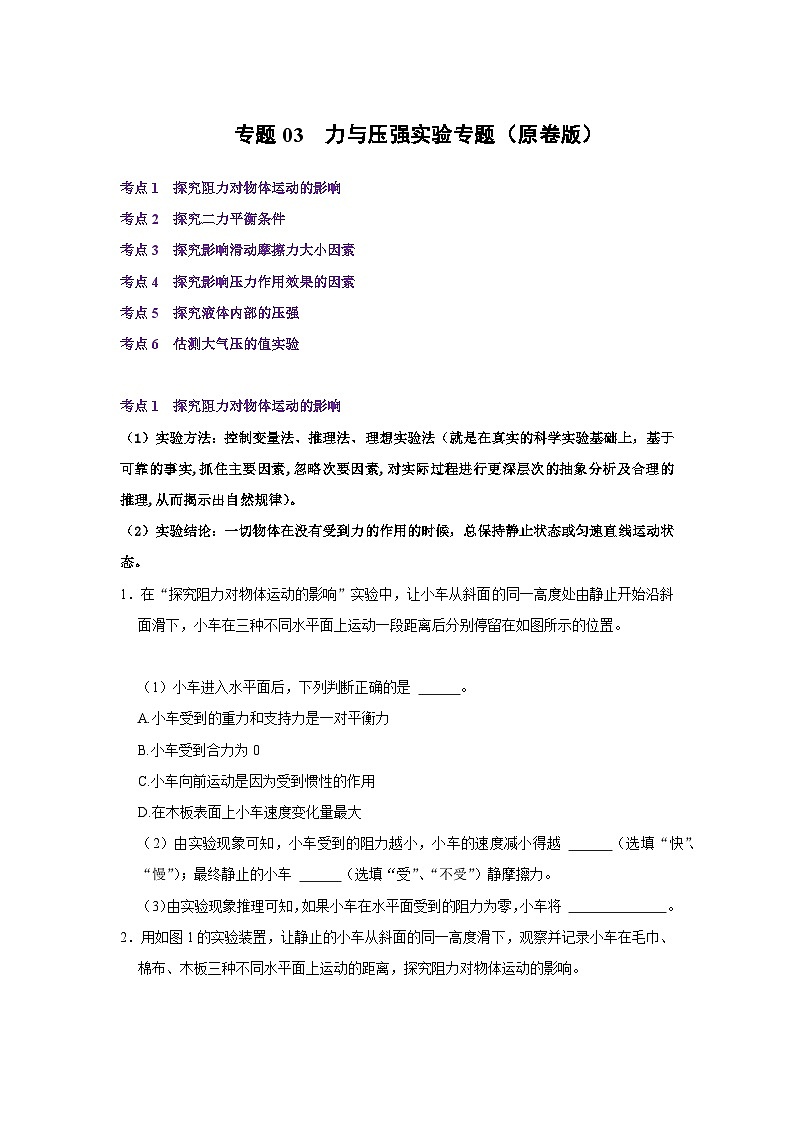 【期中讲练测】人教版八年级下册物理 专题03力与压强实验专题.zip01