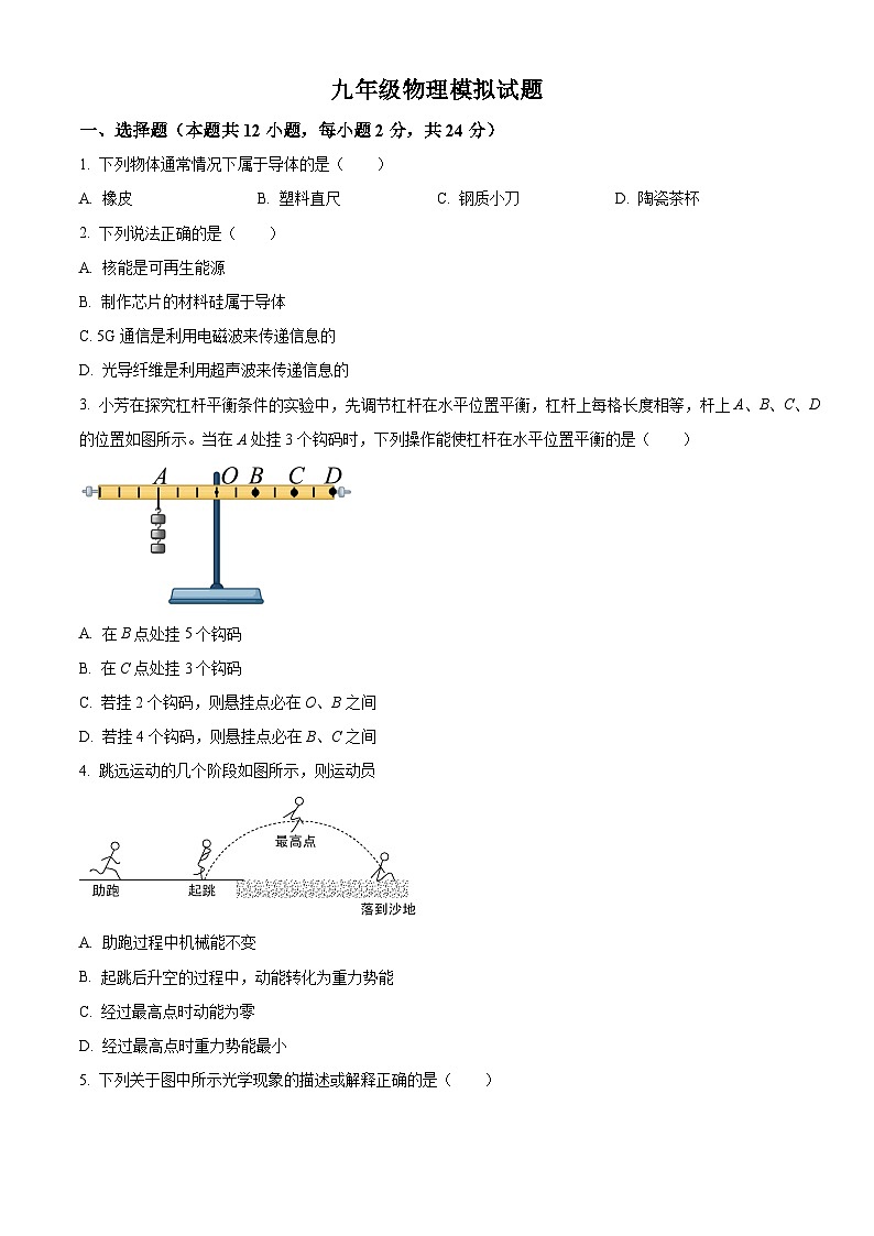 2024年江苏省宿迁市泗洪县中考物理模拟题+01
