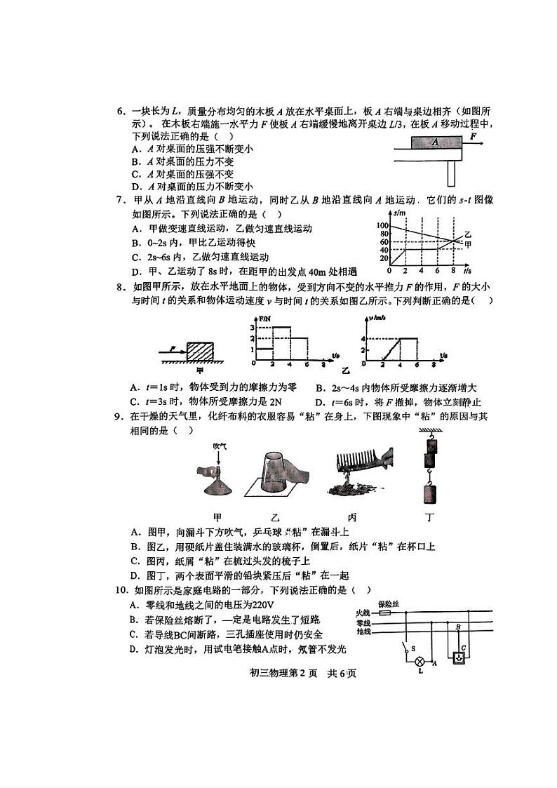 2024年山东省菏泽市郓城县一模物理试题02
