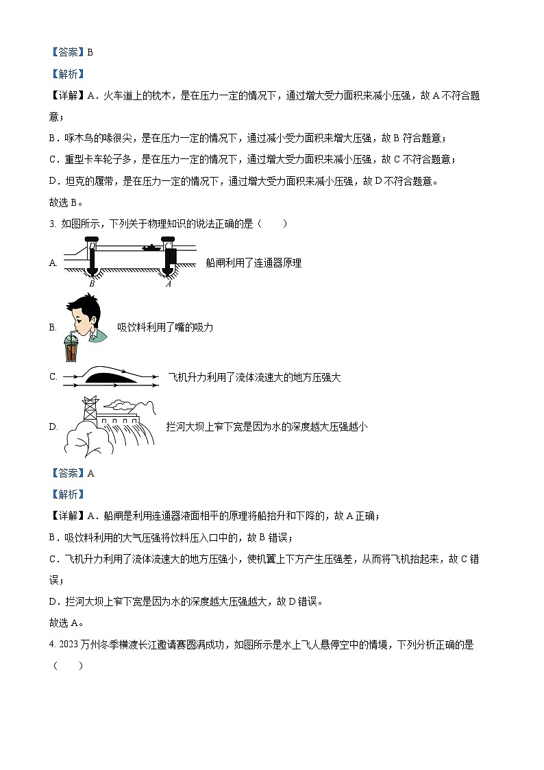 福建省厦门市槟榔中学2023-2024学年八年级下学期4月月考物理试卷（解析版）第2页