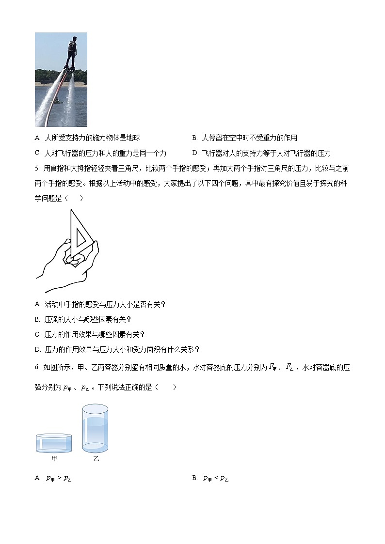 福建省厦门市槟榔中学2023-2024学年八年级下学期4月月考物理试卷（原卷版）第2页