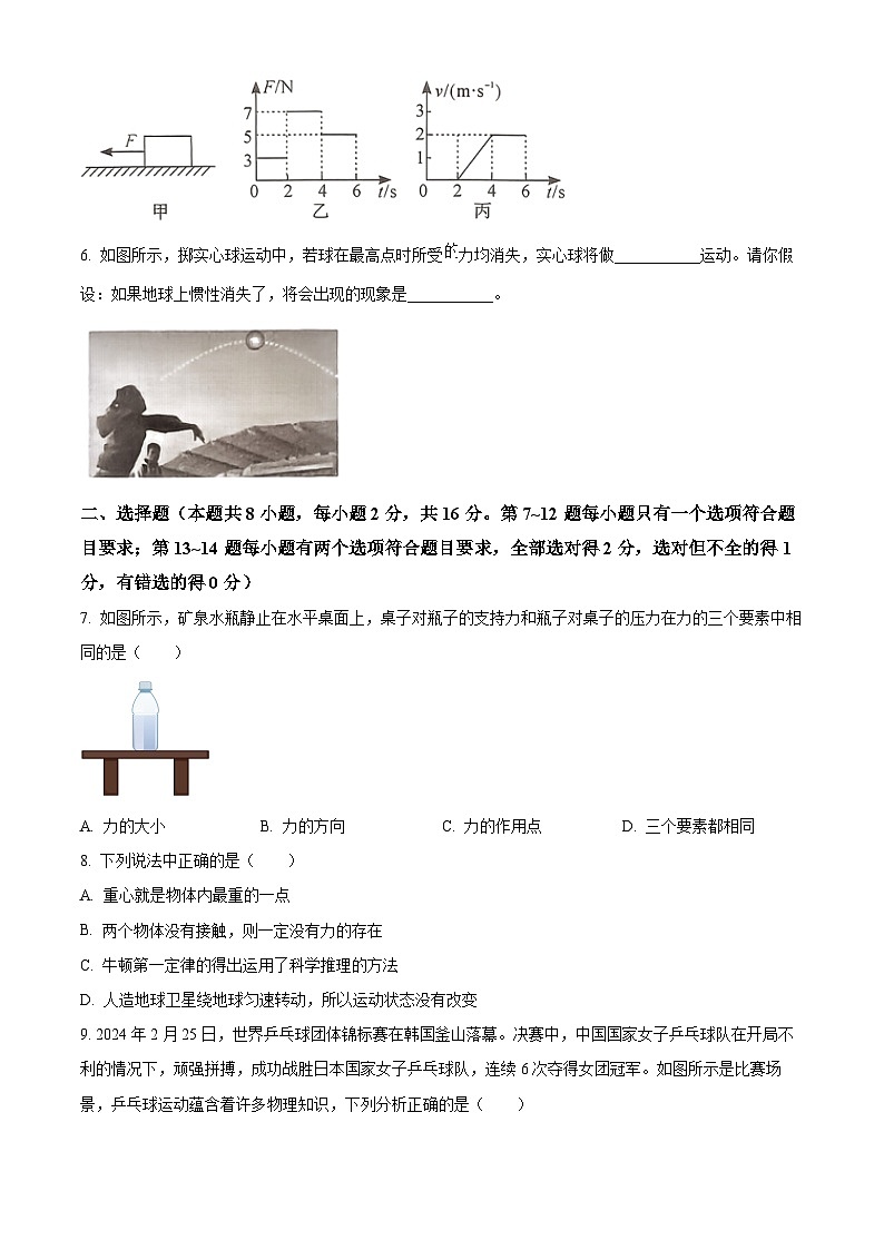 河南省项城市第一初级中学2023-2024学年八年级下学期第一次月考物理试题（原卷版+解析版）02
