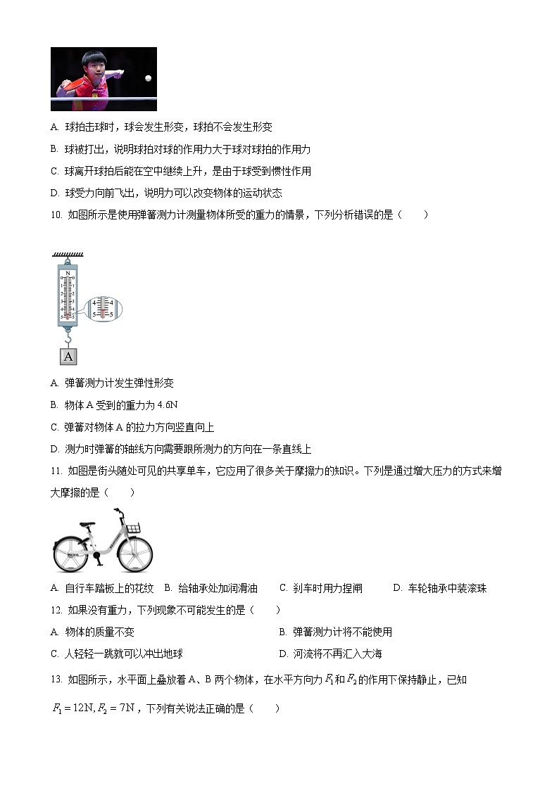 河南省项城市第一初级中学2023-2024学年八年级下学期第一次月考物理试题（原卷版+解析版）03