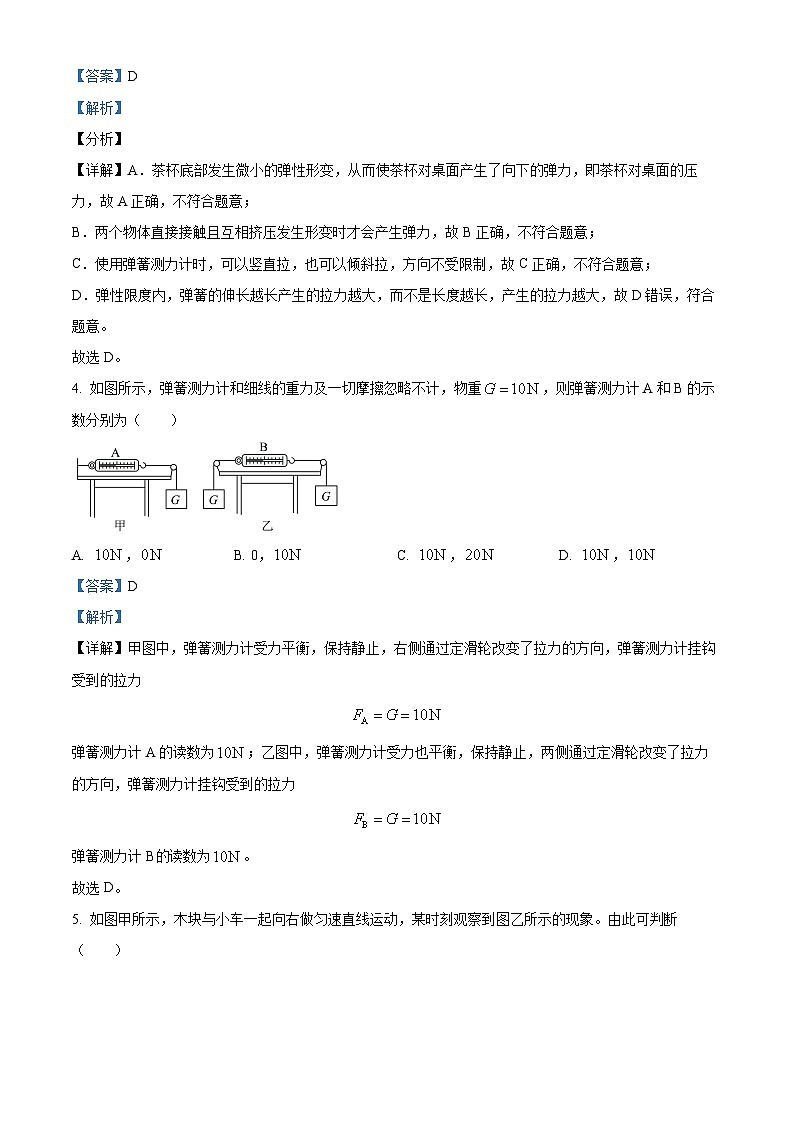 天津市西青区当城中学2023-2024学年八年级下学期3月月考物理试题（原卷版+解析版）02