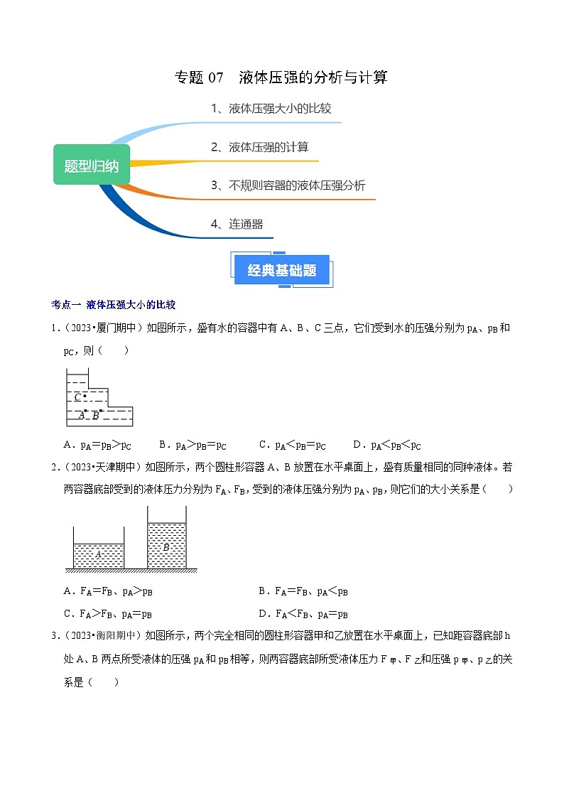 专题07 液体压强的分析与计算（原卷版）第1页