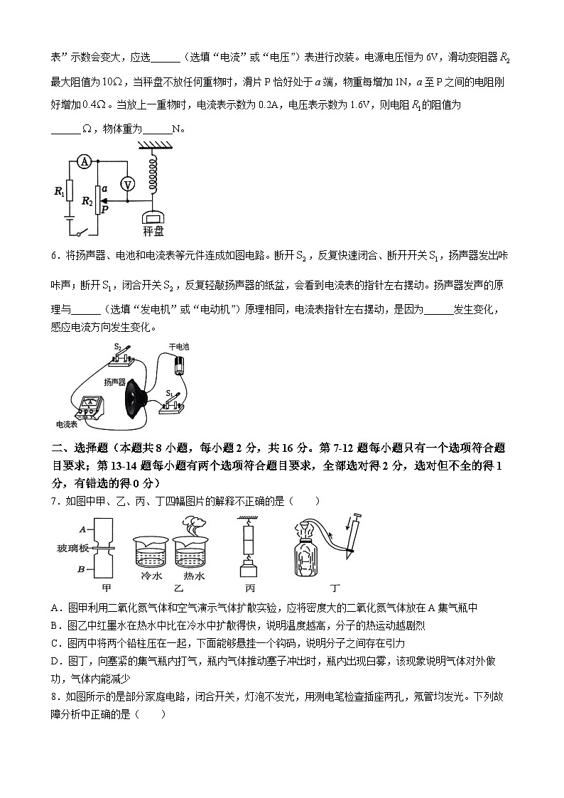 2024年河南省周口市郸城县中考一模物理试题(无答案)第2页
