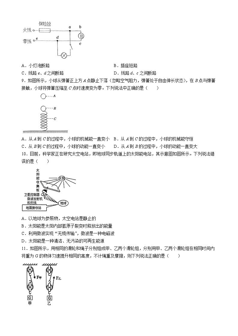 2024年河南省周口市郸城县中考一模物理试题(无答案)第3页
