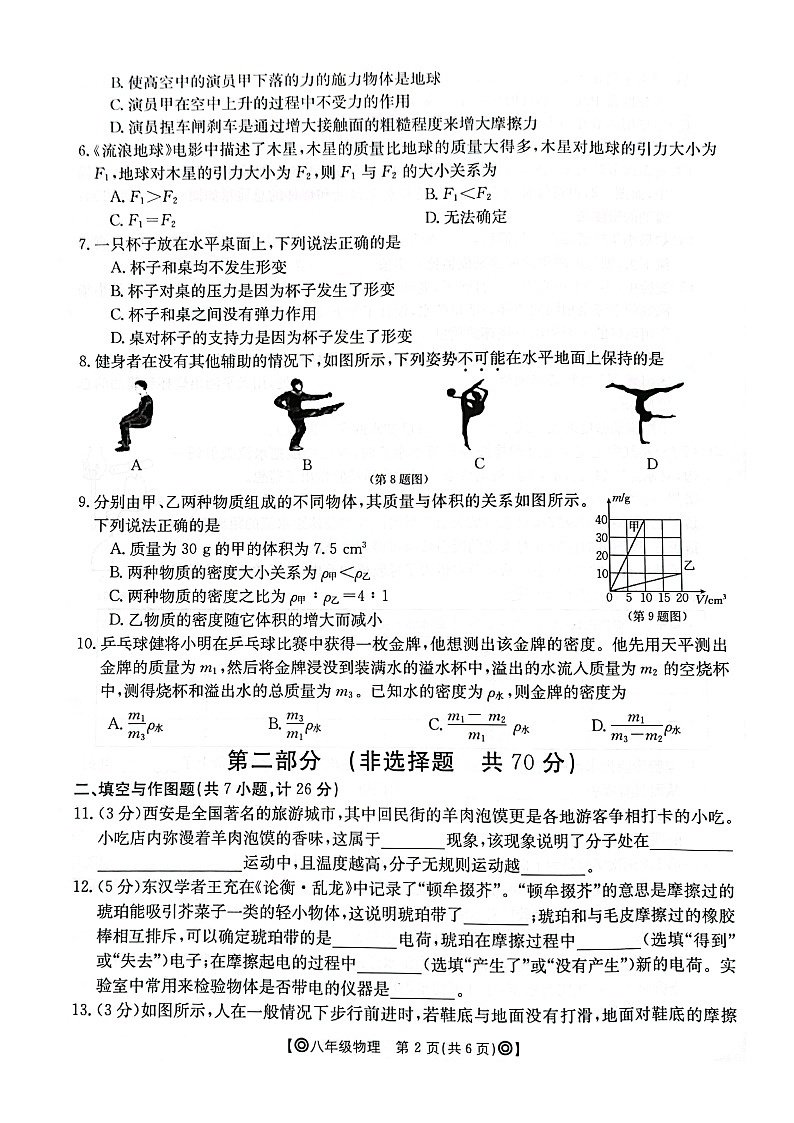 陕西省西安市莲湖区2023-2024学年八年级下学期4月期中物理试题02