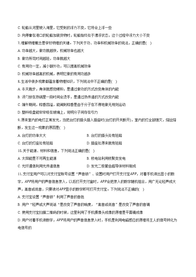 2024年内蒙古呼伦贝尔市根河市阿龙山中学中考物理模拟试卷（二）（含解析）第2页