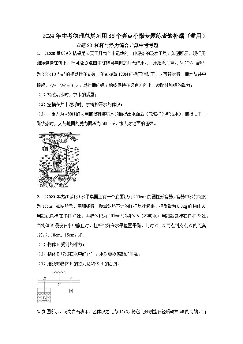 专题23 杠杆与浮力综合计算中考考题（原卷版） 第1页