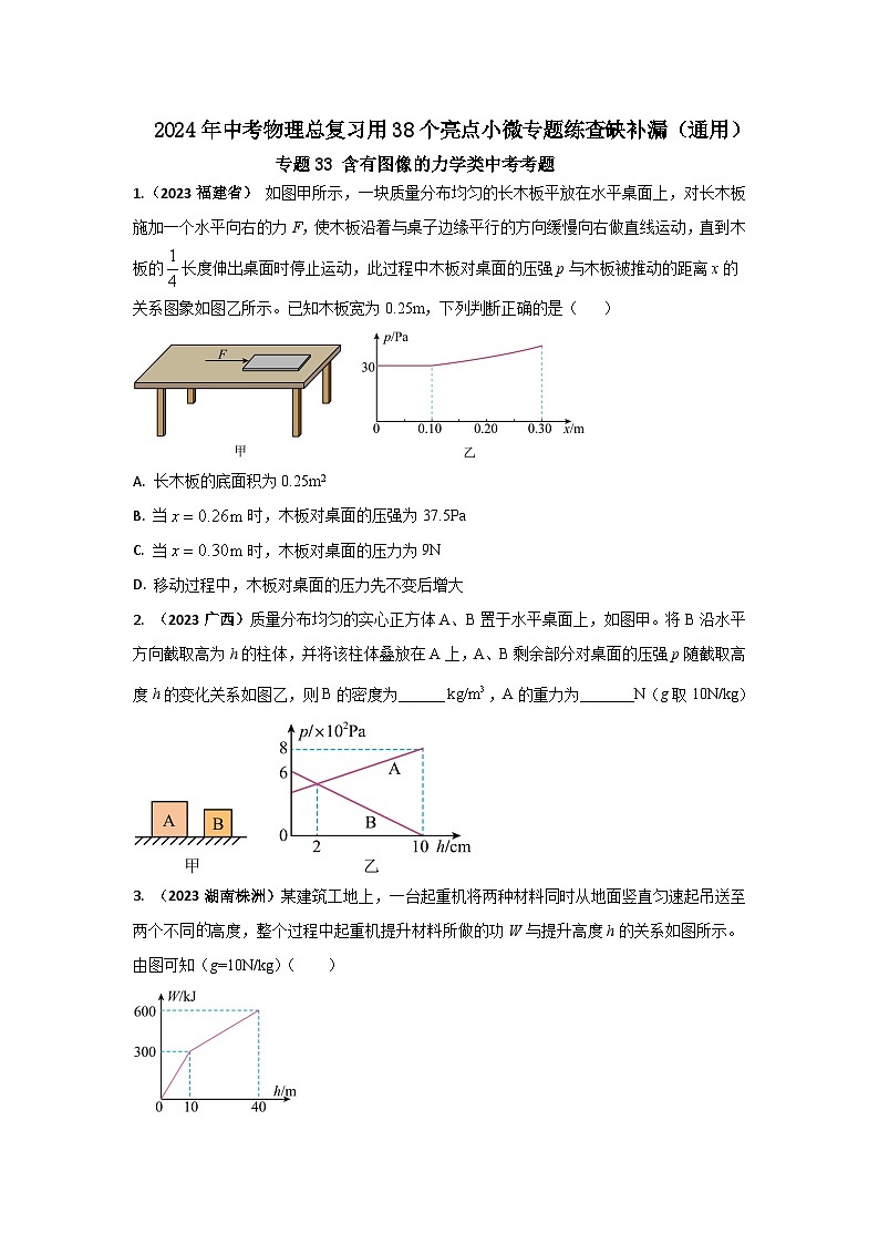 专题33 含有图像的力学类中考考题（原卷版） 第1页