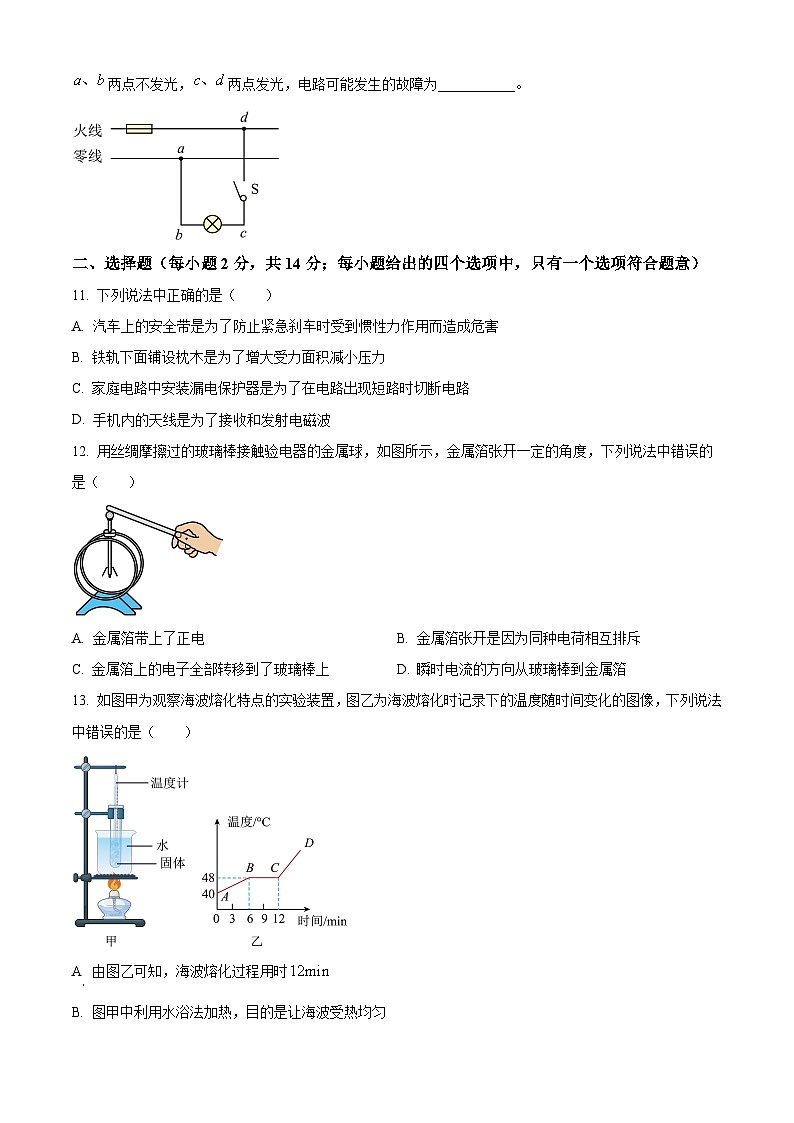 2024年安徽省合肥市西递中学中考模拟物理试题（原卷版+解析版）03