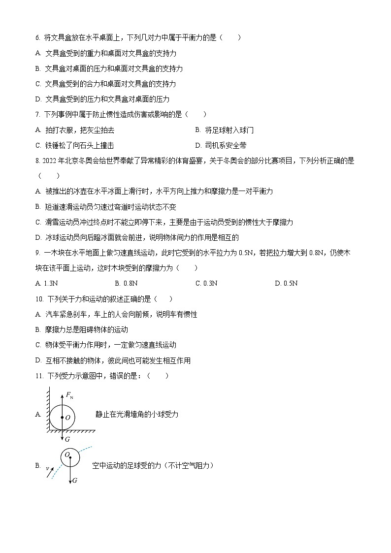 山东省青岛市城阳区第十七中学2023-2024学年八年级下学期3月月考物理试题（原卷版）第2页