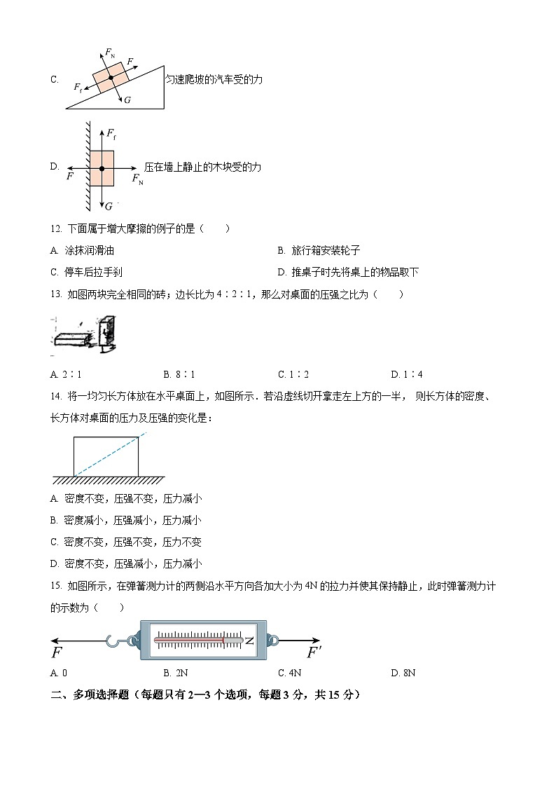 山东省青岛市城阳区第十七中学2023-2024学年八年级下学期3月月考物理试题（原卷版）第3页
