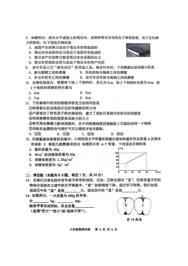 江苏省宿迁市宿城区2023-2024学年八年级下学期期中考试物理试卷02