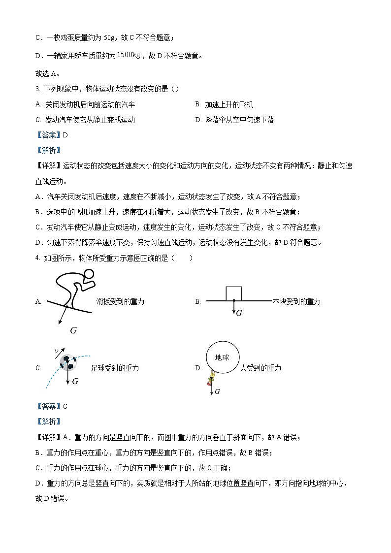 湖南省株洲市天元区白鹤学校2023-2024学年八年级下学期3月月考物理试题（原卷版+解析版）02