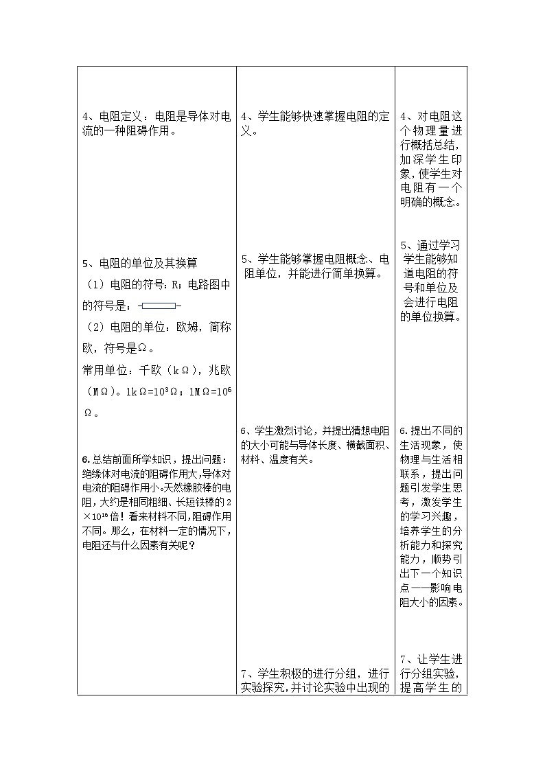 16.3电阻教学设计2023-2024学年人教版物理九年级上学期03