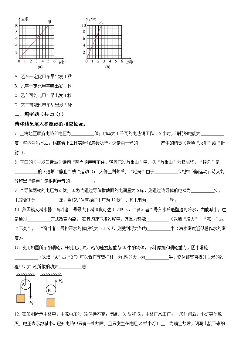 2024年上海市松江区九年级中考二模物理试卷 含详解第2页