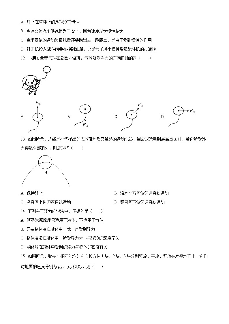 安徽省合肥市第四十二中学2023-2024学年八年级下学期期中物理考试卷（原卷版）第3页