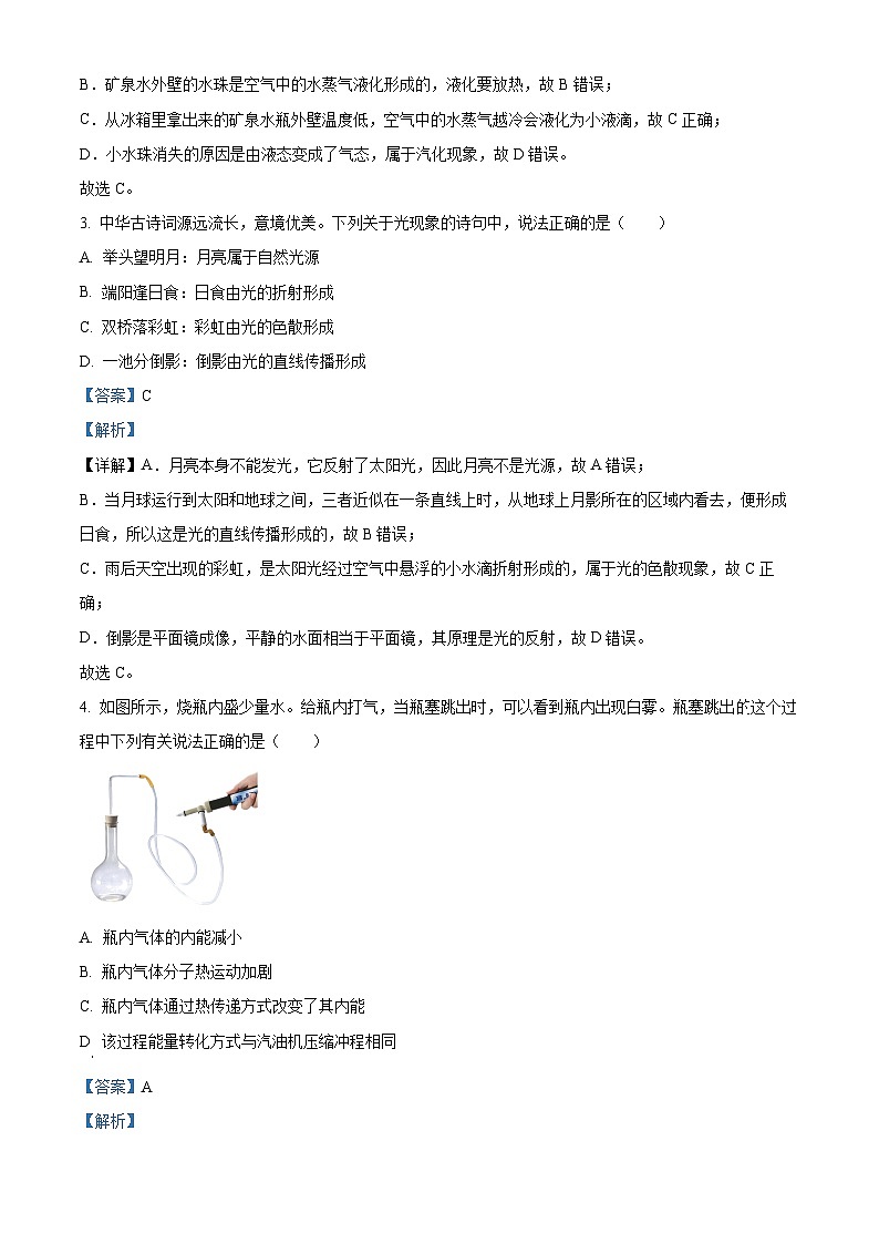 广东省惠州市惠阳区惠阳中山中学2023-2024学年九年级下学期3月月考物理试题（原卷版+解析版）02