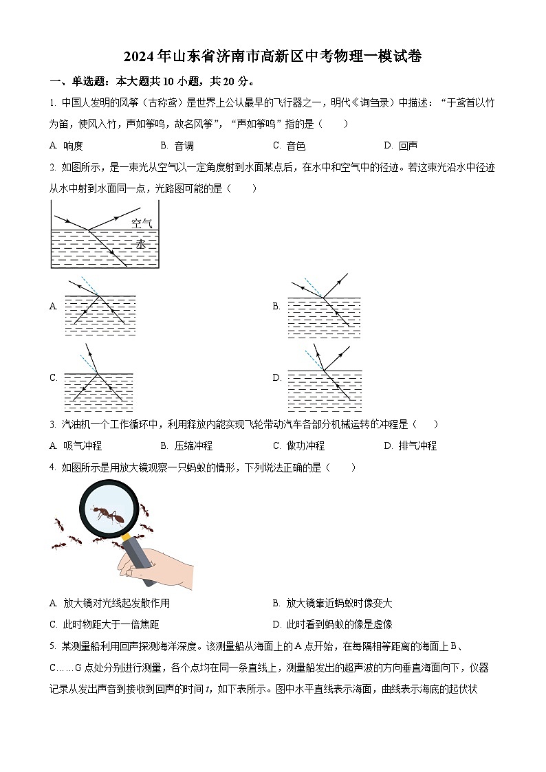 2024年山东省济南市高新区中考物理一模试卷01