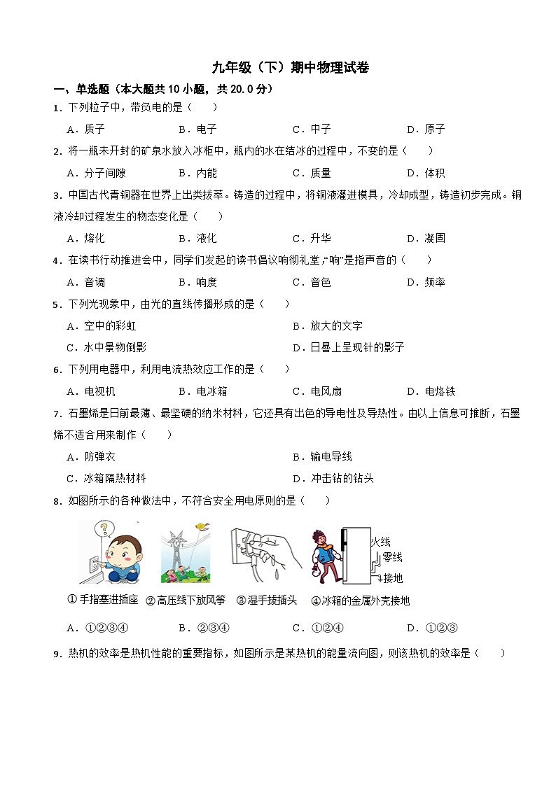 吉林省2024年九年级（下）期中物理试卷(附答案)01