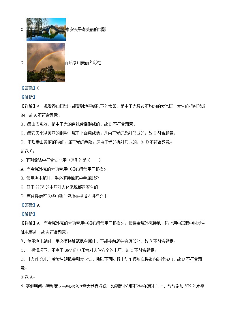 2024年山东省泰安市岱岳区中考一模物理试题（原卷版+解析版）03