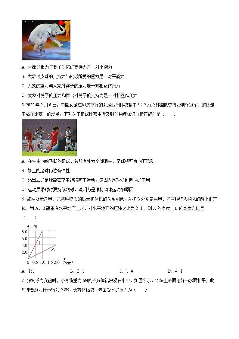 重庆市第十一中学校2023-2024学年八年级下学期期中物理试卷（原卷版）第2页
