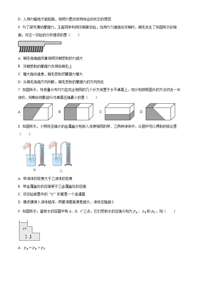 湖北省黄石市实验中学2023-2024学年八年级下学期4月月考物理试题（原卷版+解析版）02