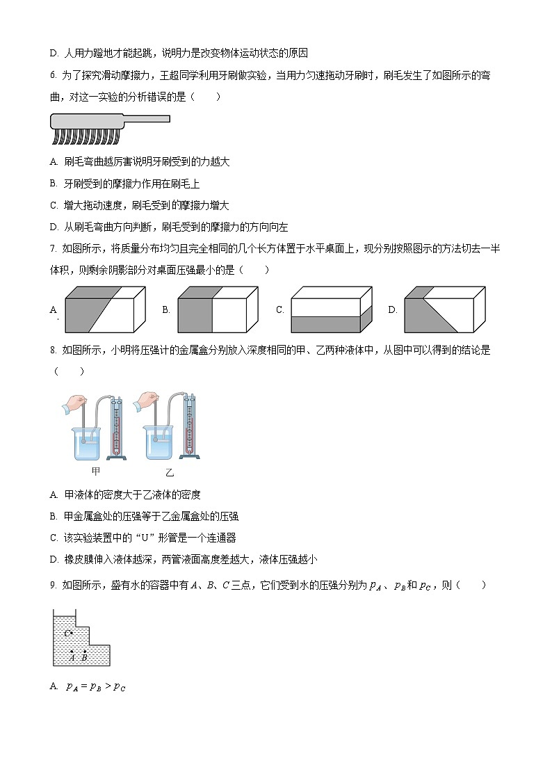 湖北省黄石市实验中学2023-2024学年八年级下学期4月月考物理试题（原卷版）第2页