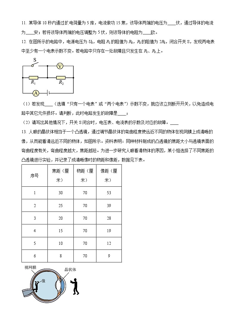 2024年上海市青浦区九年级中考二模物理试卷（原卷版）第3页