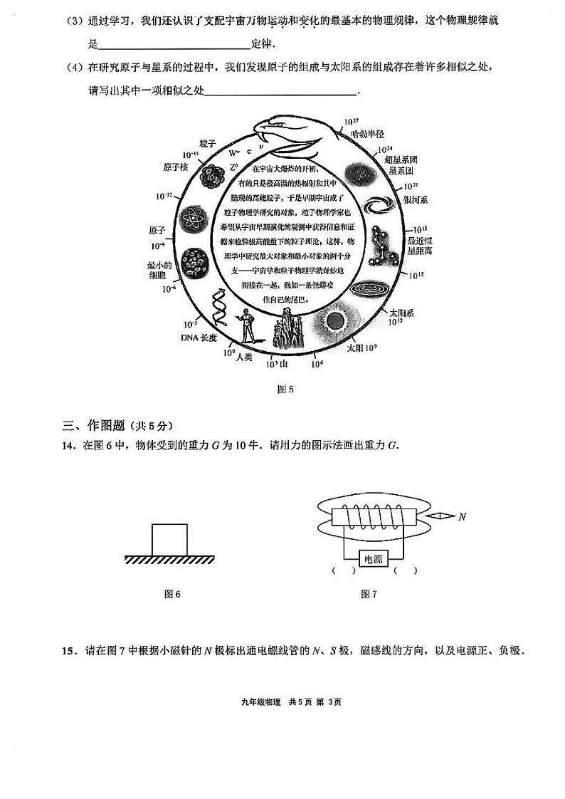 2024年上海崇明区初三二模物理试卷和参考答案第3页