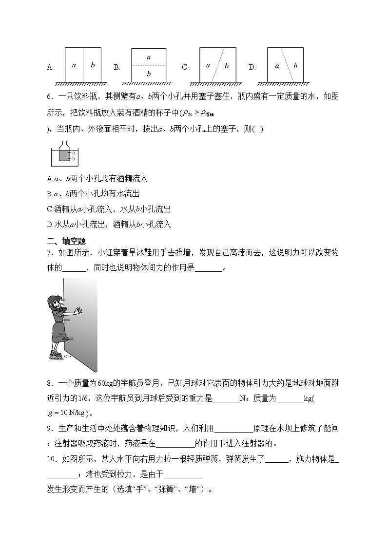 吉林省四平市铁西区2022-2023学年八年级下学期期中物理试卷(含答案)第2页