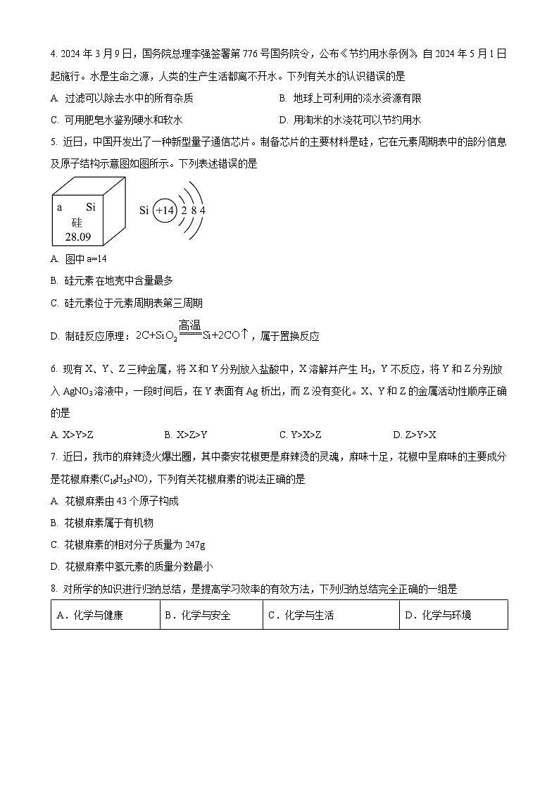 2024年甘肃省天水市秦安县九年级下学期毕业与升学适应性检测物理、化学试卷-初中化学（原卷版+解析版）02