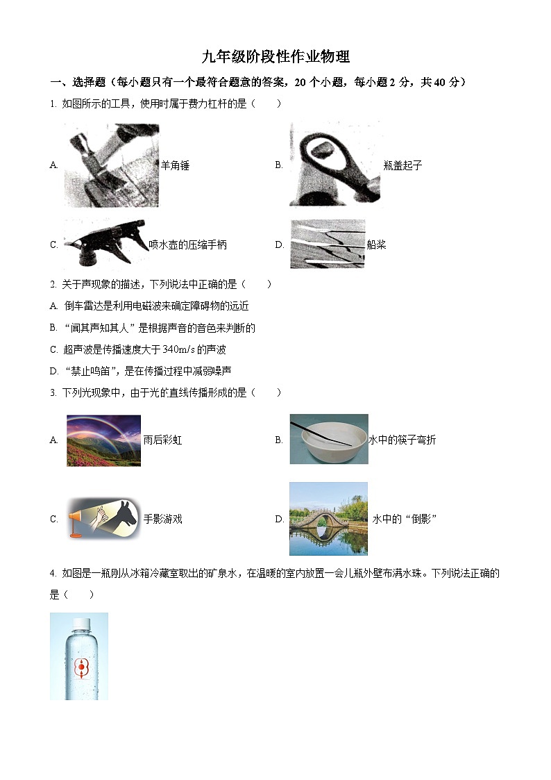 2024年山东省临沂市沂水县中考一模物理试题（原卷版+解析版）01