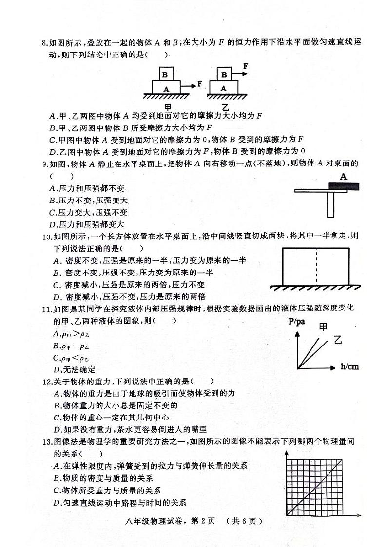 河北省石家庄市平山县2023-2024学年八年级下学期4月期中物理试题第2页
