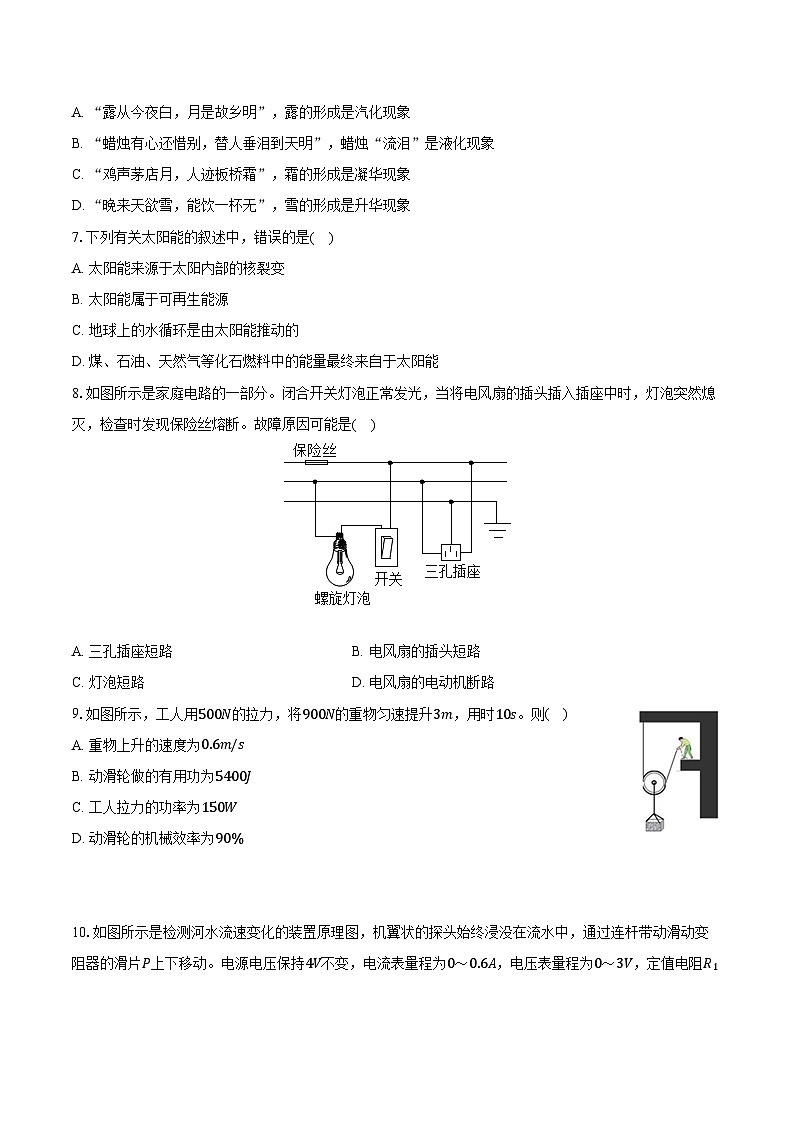 2024年山东省济宁市任城区中考物理一模试卷（含解析）02