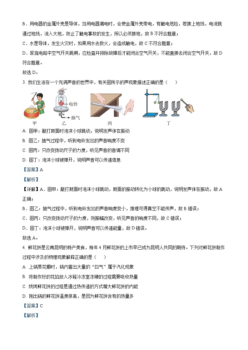 2024年云南省昆明市西山区中考一模物理试题（原卷版+解析版）02