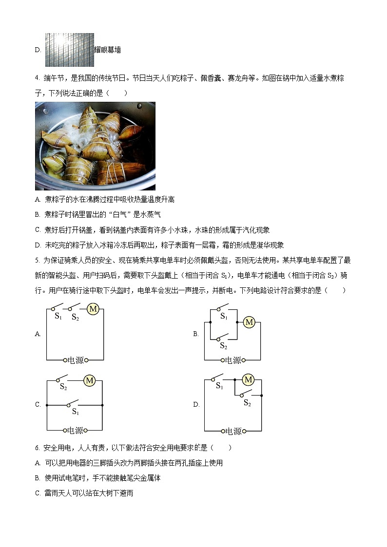 2024年山东省泰安市泰山区九年级中考物理模拟试卷（原卷版+解析版）02