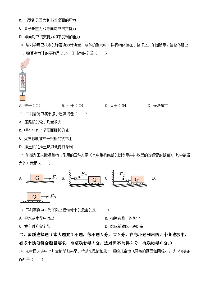 广西扶绥县2023-2024学年八年级下学期期中考试物理试题（原卷版）第3页
