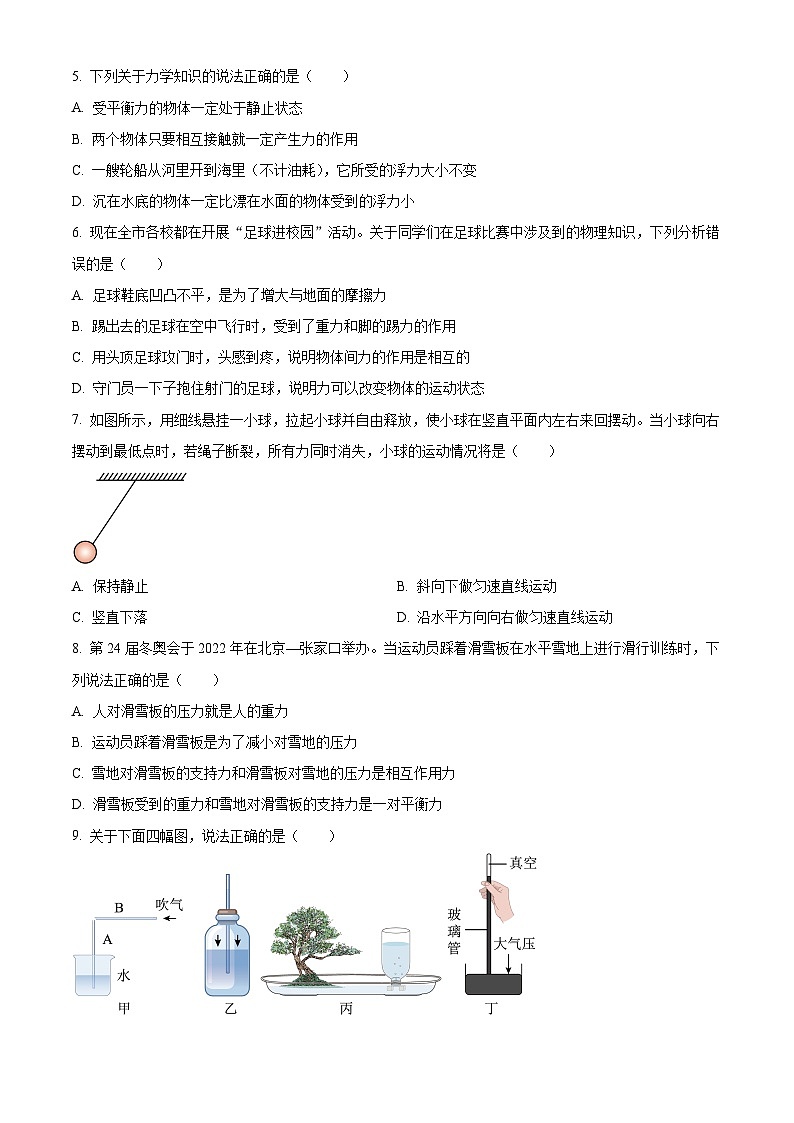 山东省泰安市新泰市2023-2024学年八年级下学期4月期中物理试题（原卷版）第2页