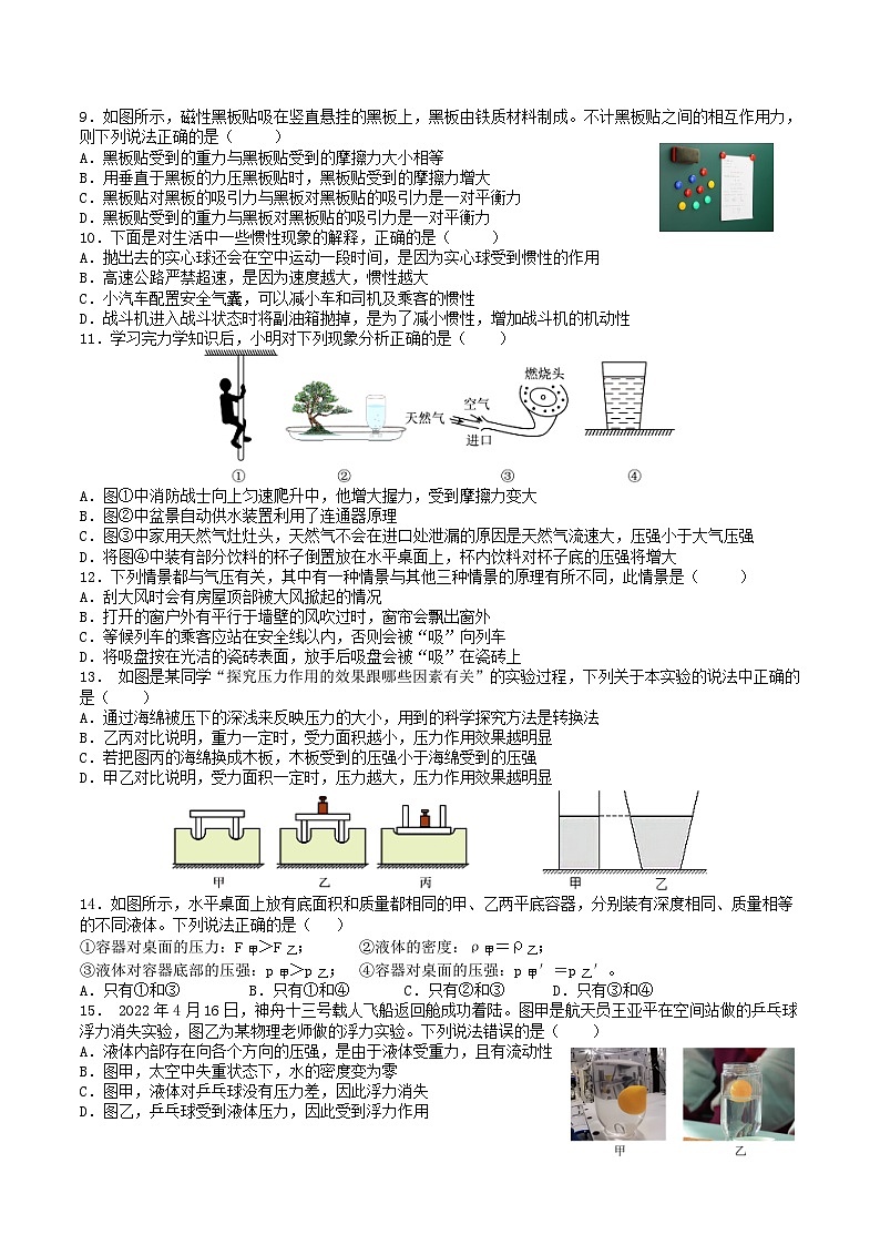 四川省西昌市2023-2024学年八年级下学期期中物理作业质量检测卷第2页