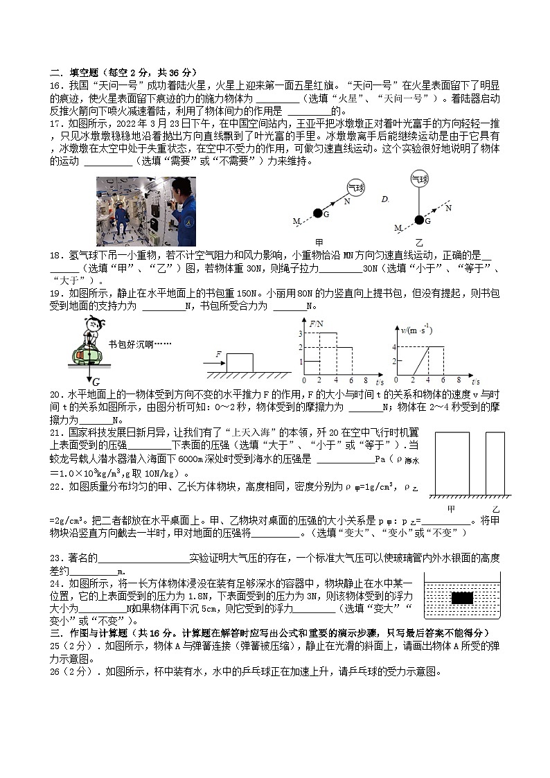 四川省西昌市2023-2024学年八年级下学期期中物理作业质量检测卷第3页