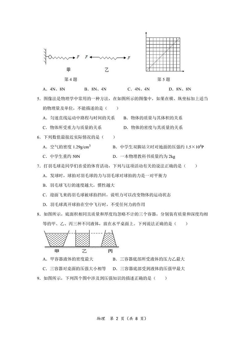 广东省深圳市深大附中集团2023-2024学年八年级下学期物理期中试卷第2页
