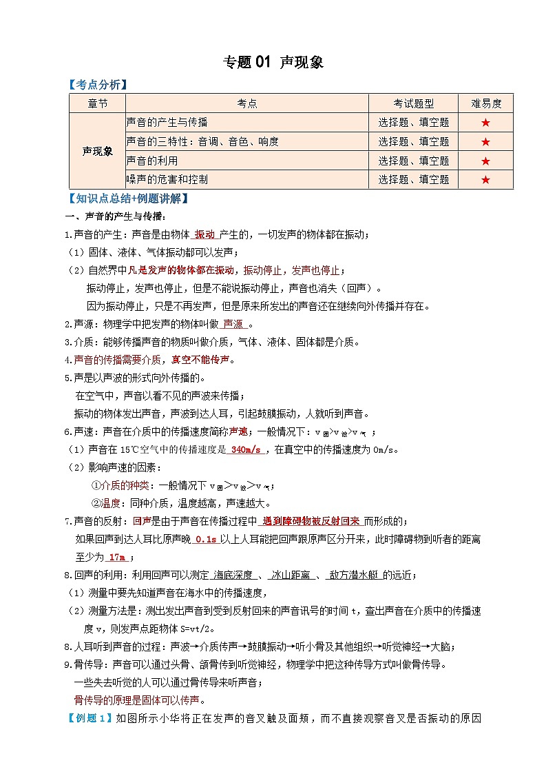 2024年中考物理必考考点专题01声现象（解析版）第1页