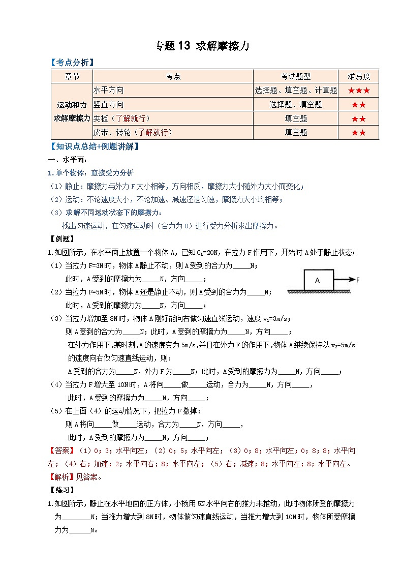 2024年中考物理必考考点专题13求解摩擦力（解析版）第1页